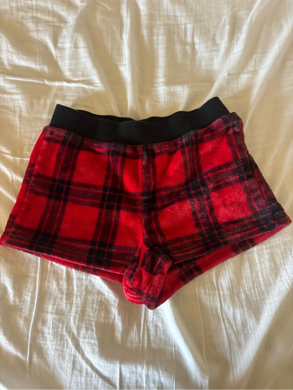 PINK Victoria's Secret Red and Black Plaid High Waist Lounge Shorts
